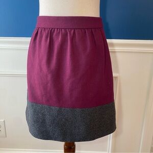 J Crew Wine and Gray Colorblock Wool Blend Skirt, Size 4